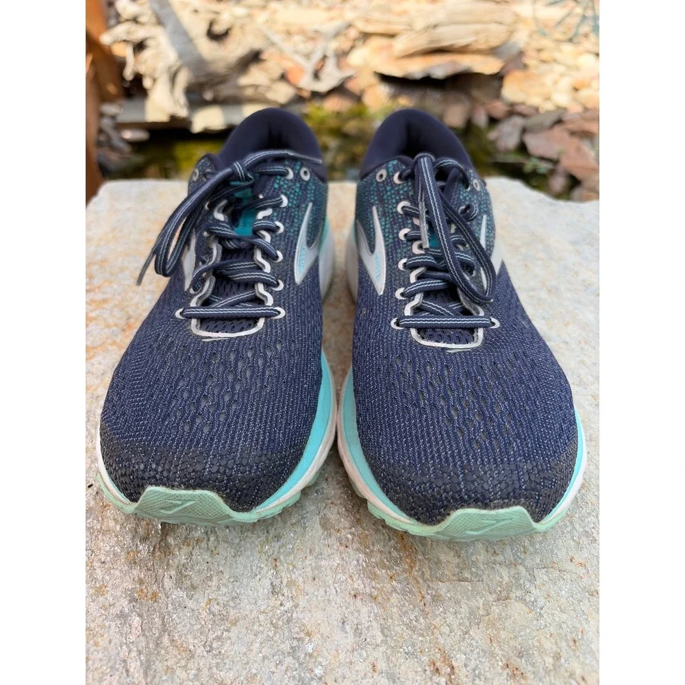 Brooks Ghost 11 Navy Blue Teal Running Shoes Mens 10.5 Wide 1202771D493